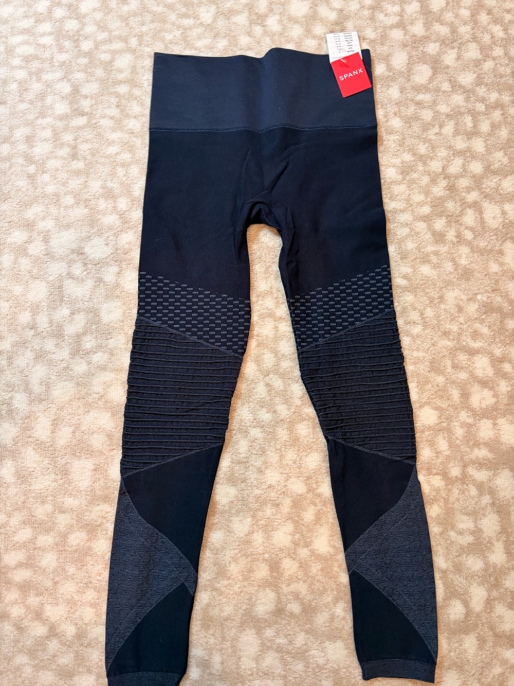 SPANX Navy Textured Waistband Leggings with Red Tag